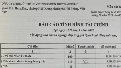 Báo cáo tài chính Quý 1 năm 2026 của Công ty XSKT Hải Dương
